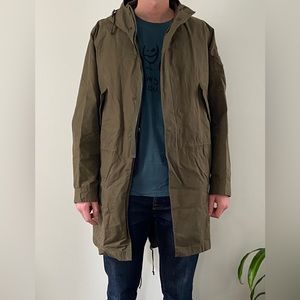 Universal works khaki parka with Scottish wax cotton